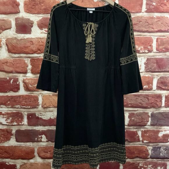 J. Jill Dresses & Skirts - J Jill Dress Women's XS Black Tan Boho Abstract Embroidered Casual Popover